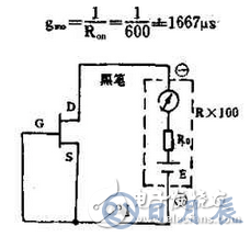 　萬用電表置R×1k檔，然后反復(fù)測(cè)試管子的三個(gè)電極，只要其中兩腳的正、反向測(cè)試電阻值相等，約為幾千歐姆時(shí)，這兩個(gè)極必定是漏、源極。當(dāng)然為了驗(yàn)證還得確定剩下那只腳是柵極，該腳對(duì)漏、源極中任一腳的正、反向電阻應(yīng)是不一樣大的（PN結(jié)），若—樣，說明該管是壞的。