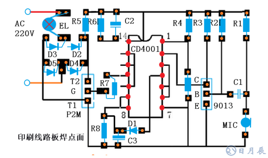 聲光控開(kāi)關(guān)電路及線路板圖